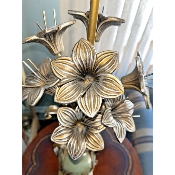 Antique French Victorian Art Deco Set Of 2 Hand Painted Lily Floral Lamps Works - Picture 12 of 16